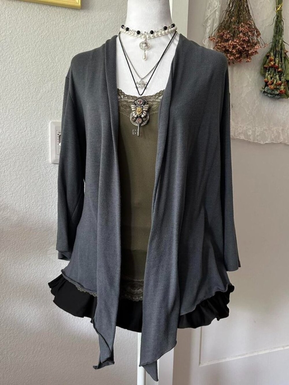 Y2K L8ter Gray Fairy Grunge 3/4 Sleeve Cardigan
